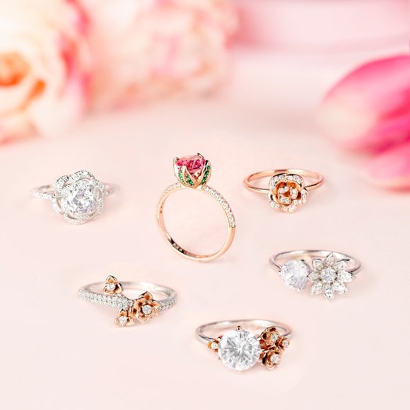 Rose Gold Flower Ring, 925 Sterling Silver with 18k Rose Gold finish - Picture 9 of 16